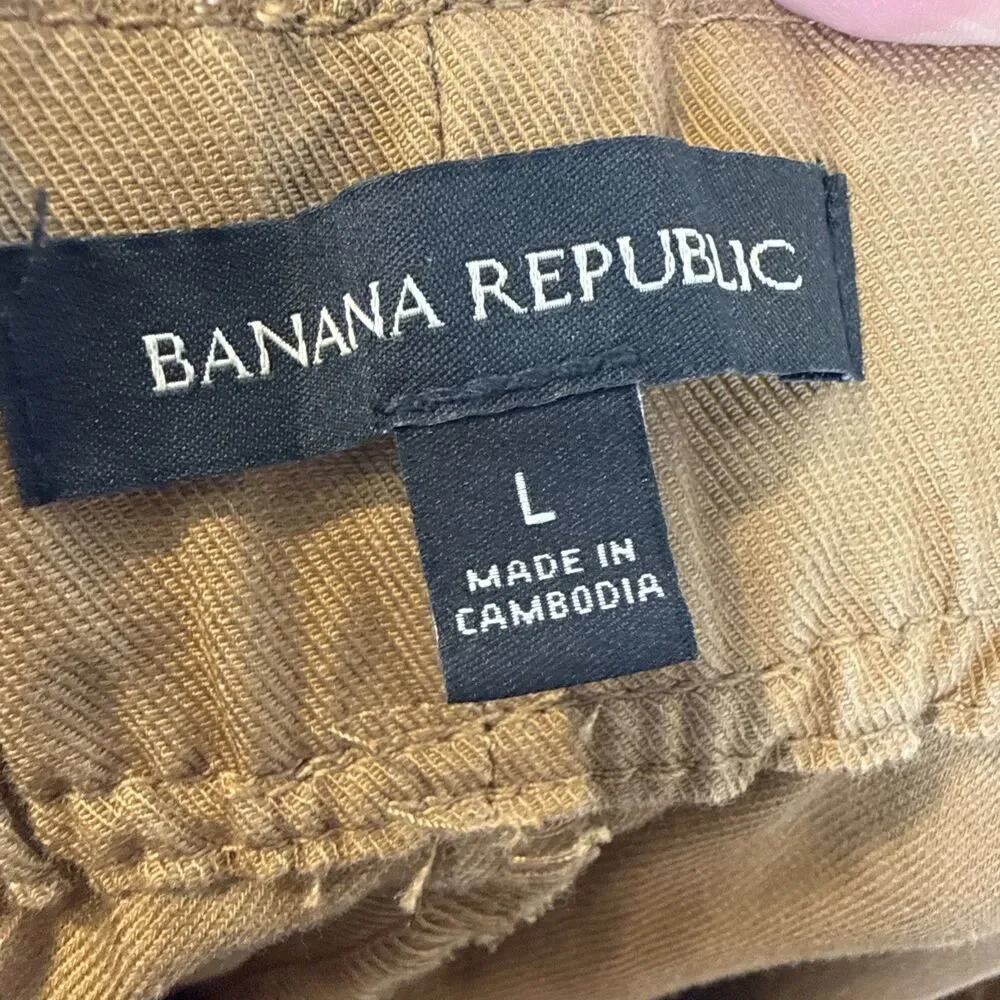 Banana Republic Large Brown Paperbag Waist Wide Leg Cargo Pants Linen Blend L